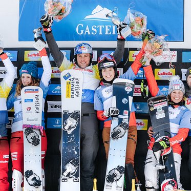 Siegerehrung beim Snowboard Weltcup Teambewerb in Bad Gastein 2017